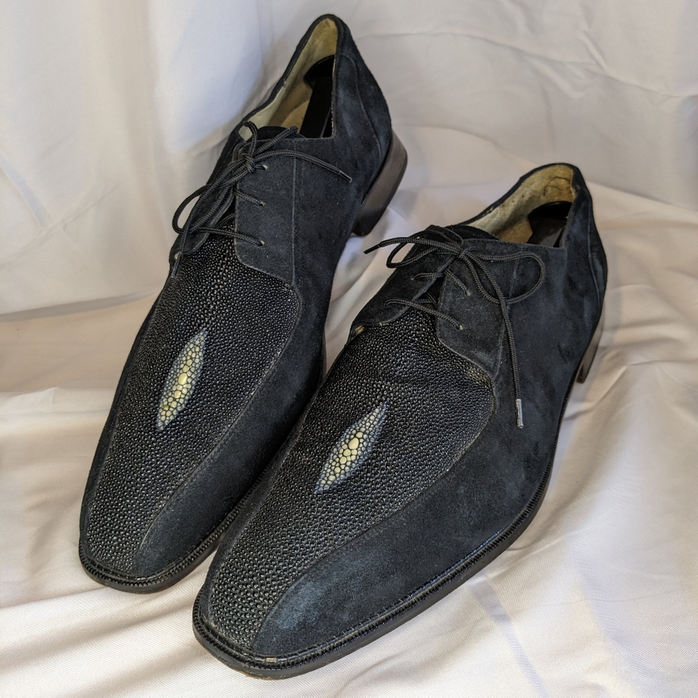 Men's Black Dress Shoes Size 12 Studio Belvedere Stingray Leather & Suede Oxford